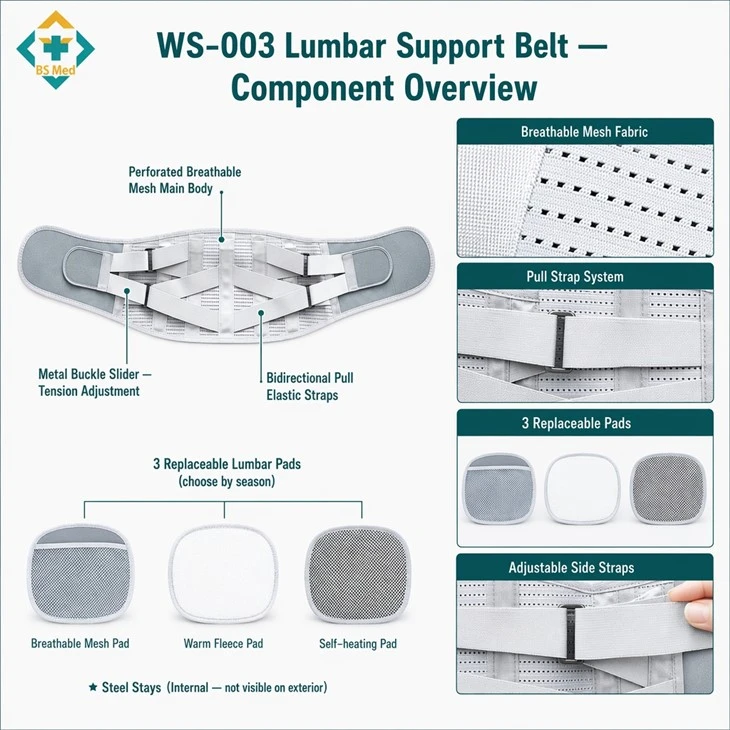 lower back support belt with removable lumbar pad system